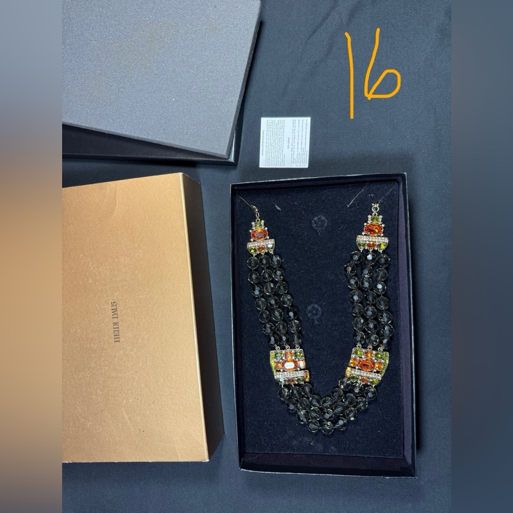 PRICE FIRM • NIB Heidi Daus necklace black orange green smoky quartz Swarovski